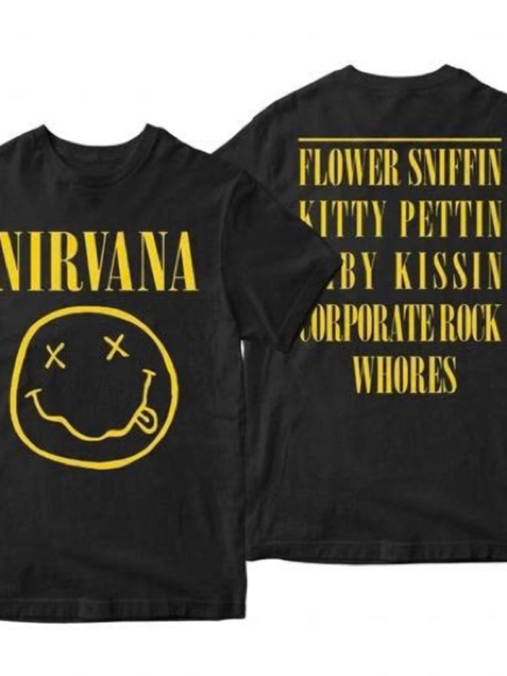 NIRVANA Black Tee with Yellow Smile Logo and Back Print